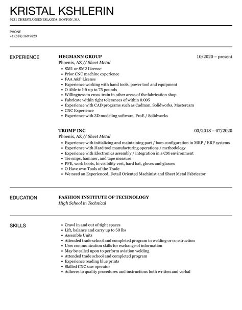 sheet metal fabrication supervisor resume|fabrication supervisor resume sample.